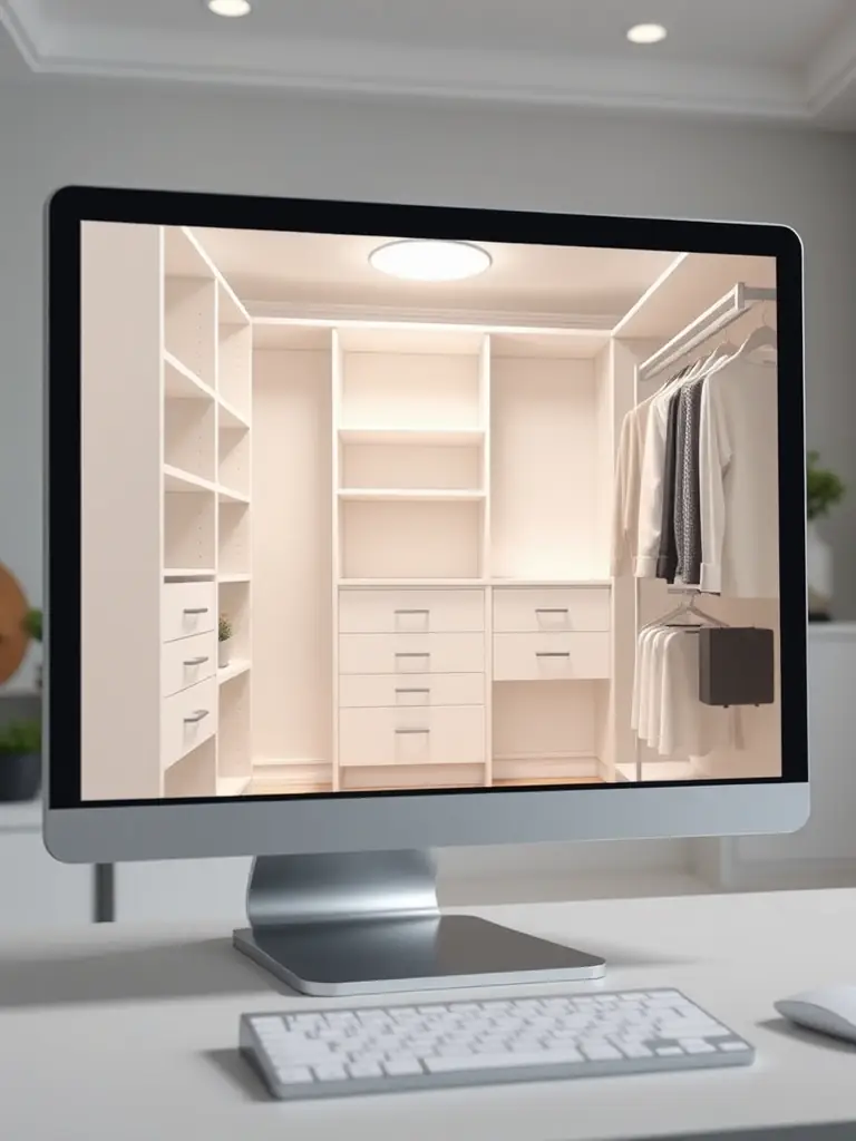A screenshot of Cabinet Vision software interface, displaying a closet design with custom shelving and drawers, highlighting the software's ability to optimize space and functionality.
